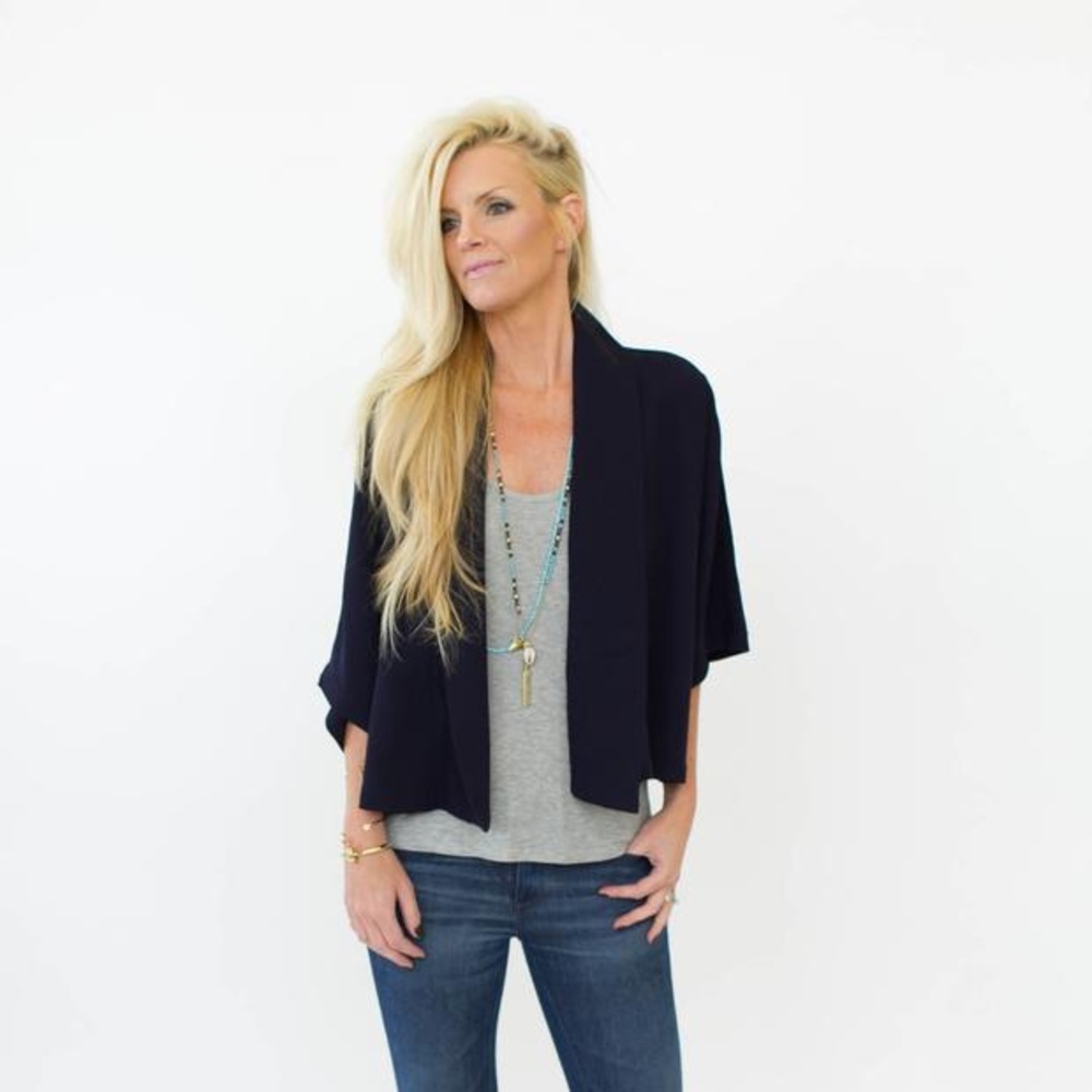 Cupcakes & Cashmere Navy Cropped Cardigan Blazer